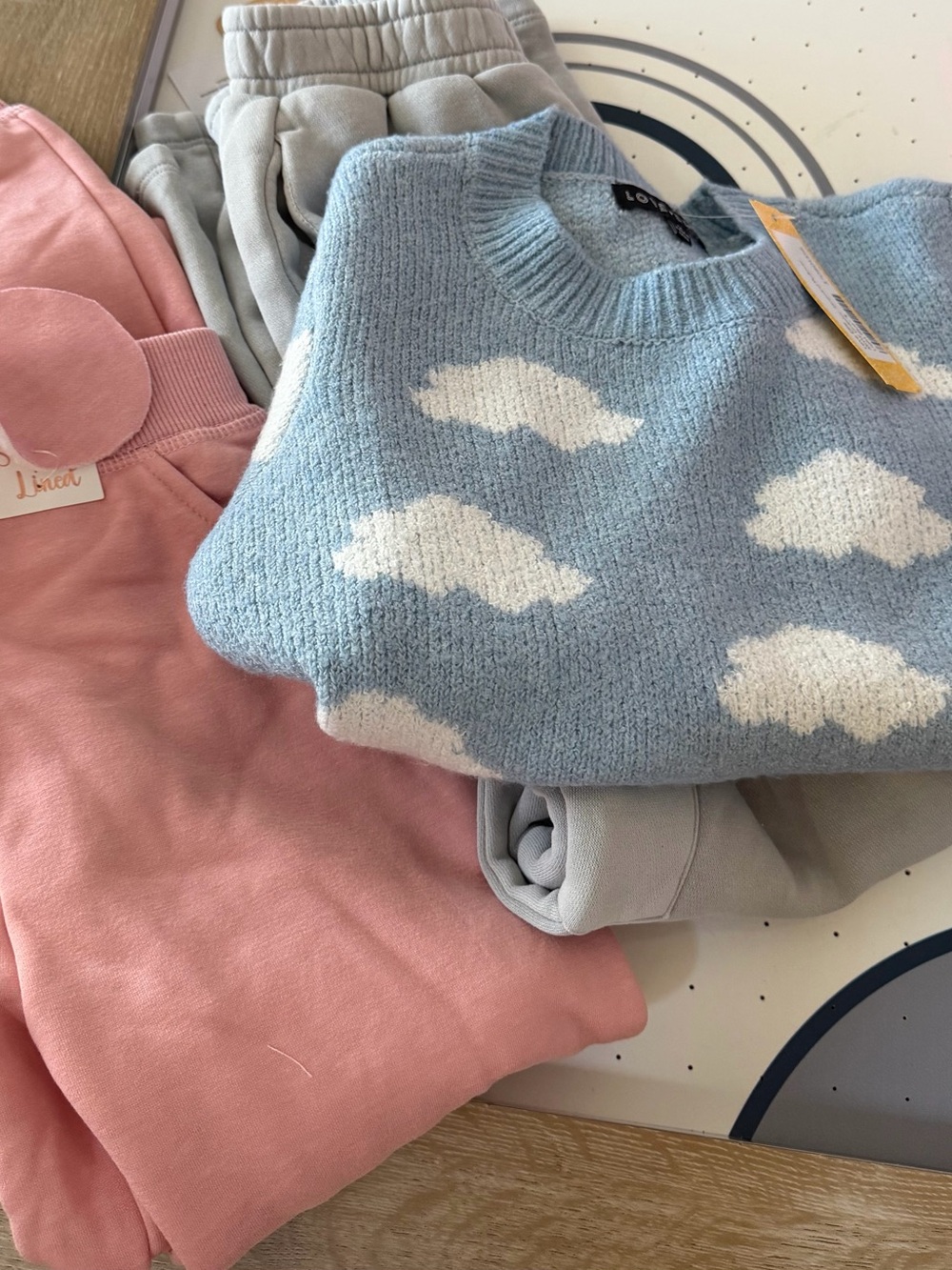 LOFT Cloud Pattern Crewneck Sweater - Light Blue/White